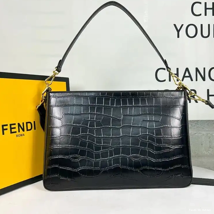 Affordable HOT O'Lock Crocodile Fendi In Zip Shoulder Leather Bag Black 0527